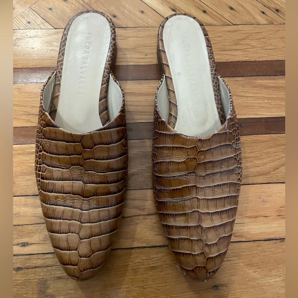 Freda Salvador Brown Croc-Embossed Women's Mules